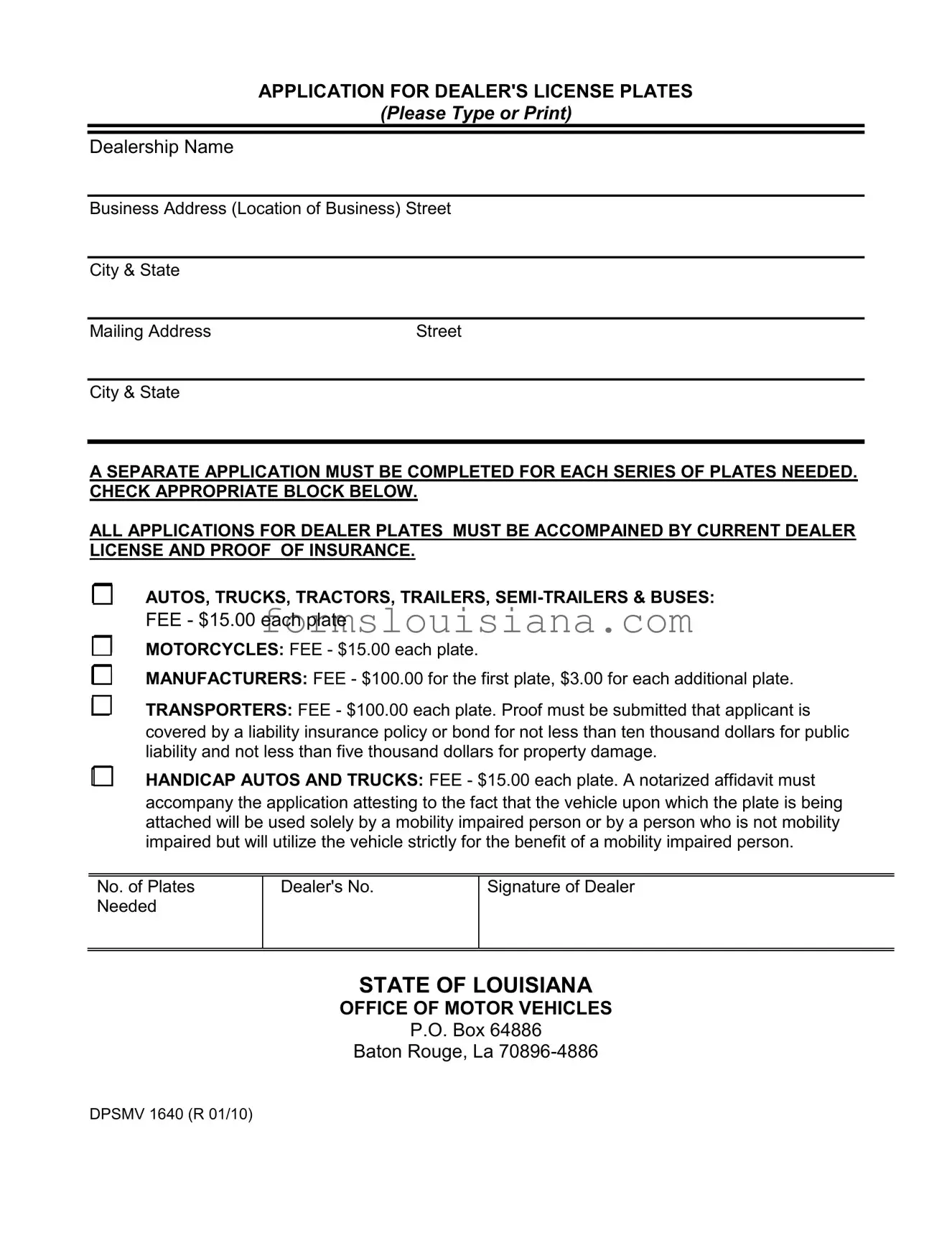 Free Dpsmv 1640 Louisiana Template
