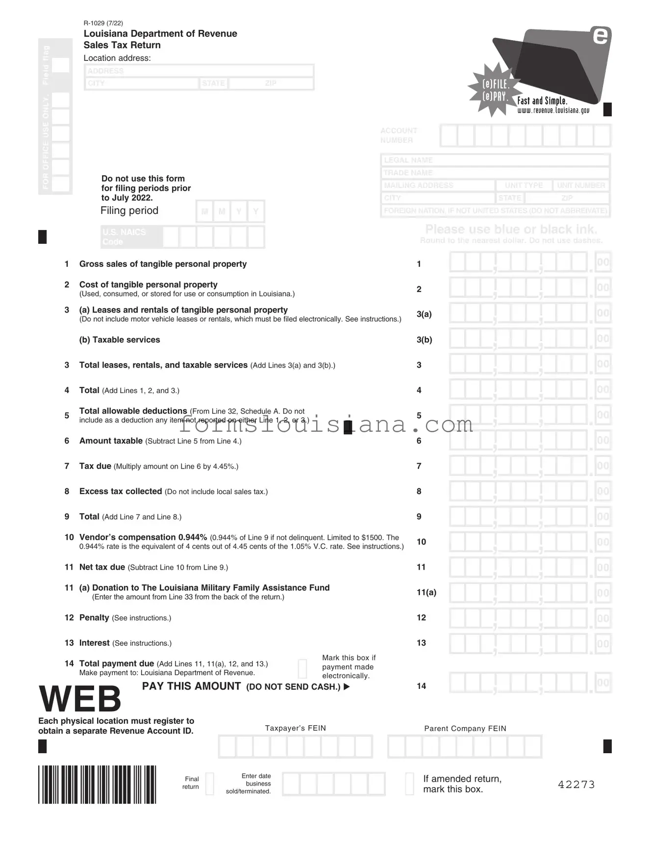 Free Louisiana 1029 Sales Template