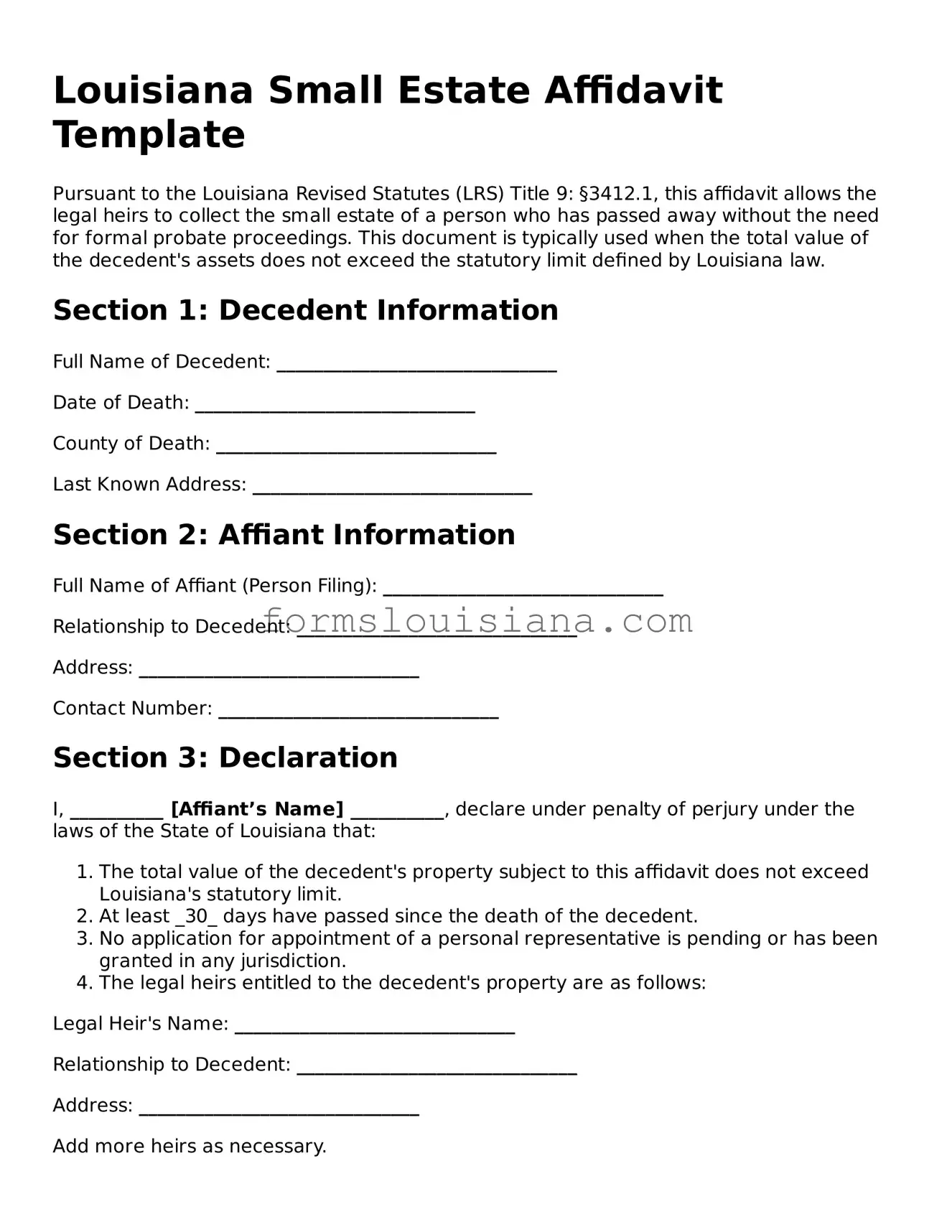 Attorney-Verified Louisiana Small Estate Affidavit Document
