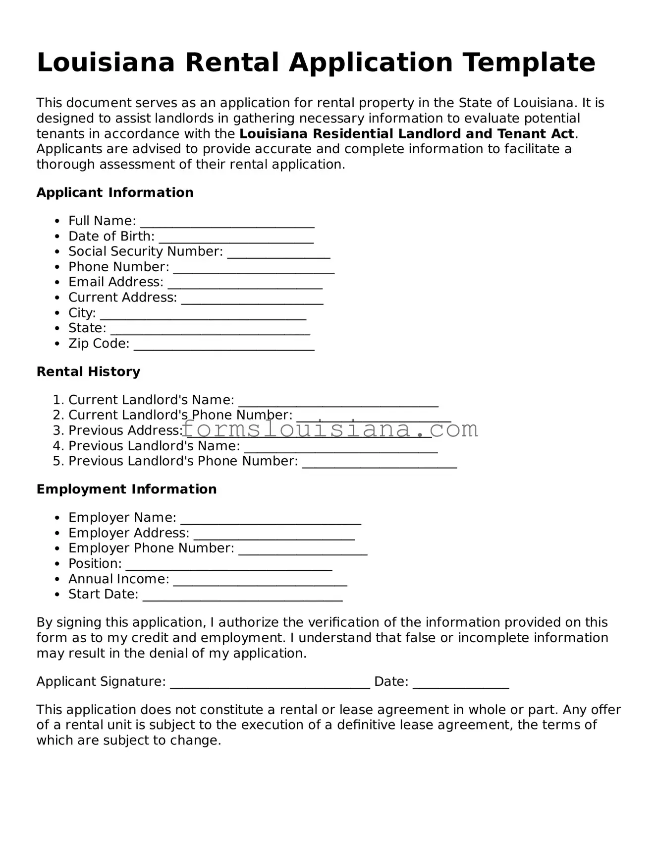 Attorney-Verified Louisiana Rental Application Document
