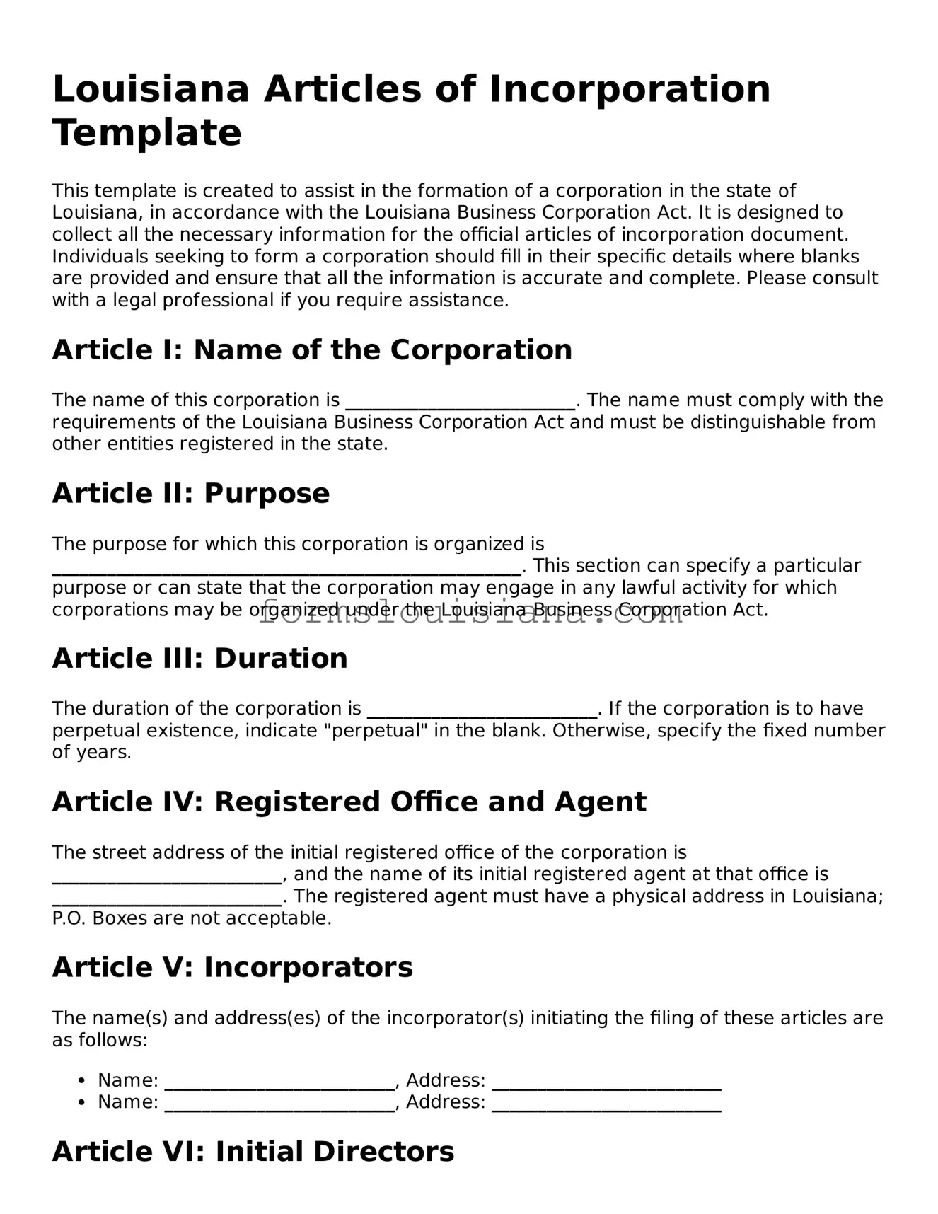 Attorney-Verified Louisiana Articles of Incorporation Document