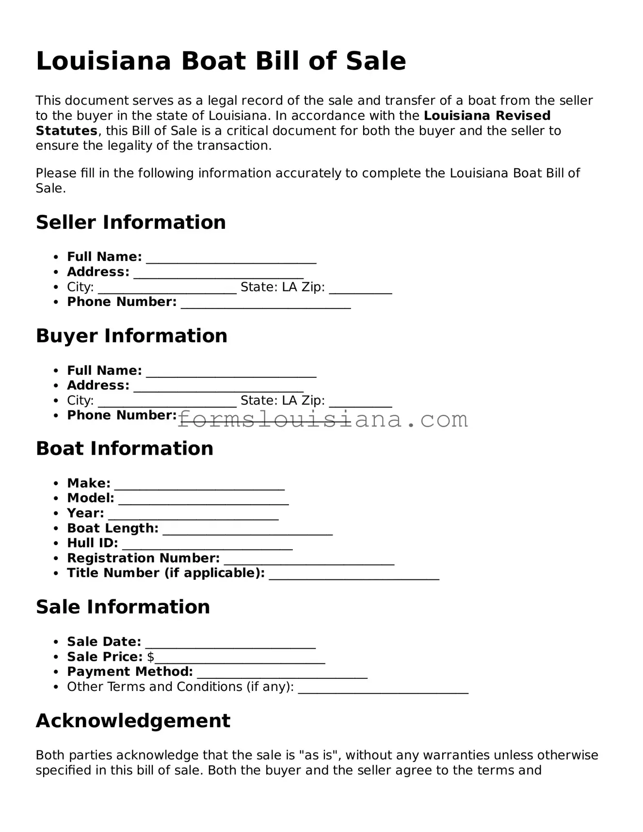 Attorney-Verified Louisiana Boat Bill of Sale Document