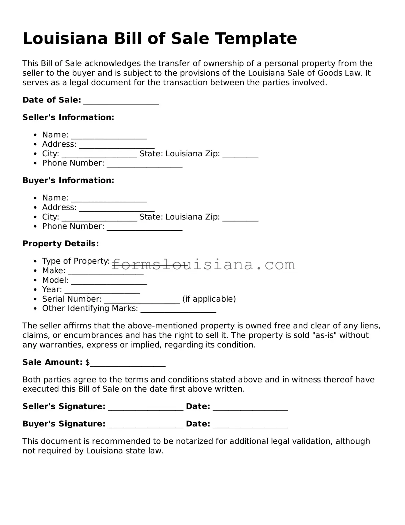 Attorney-Verified Louisiana Bill of Sale Document
