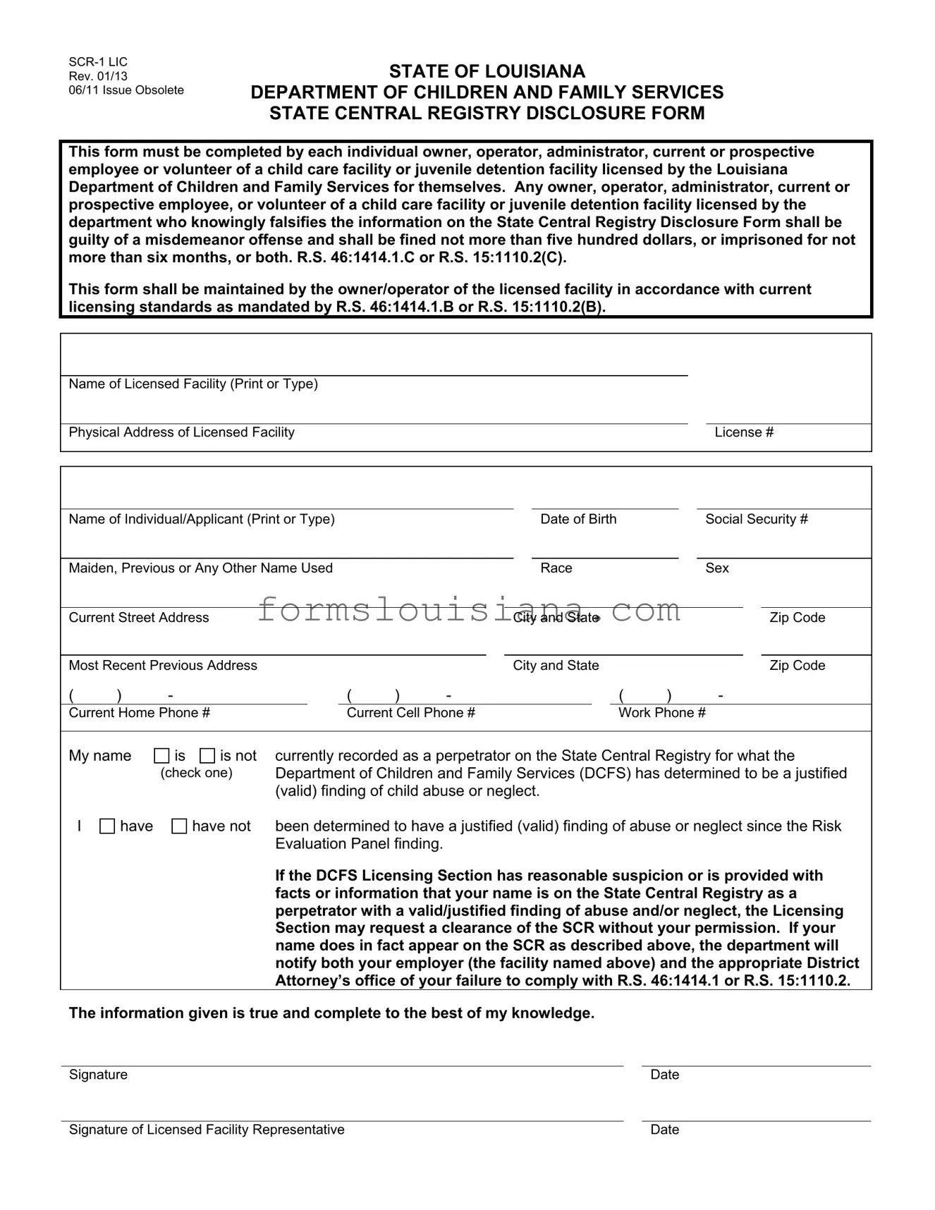 Free Louisiana Central Registry Template