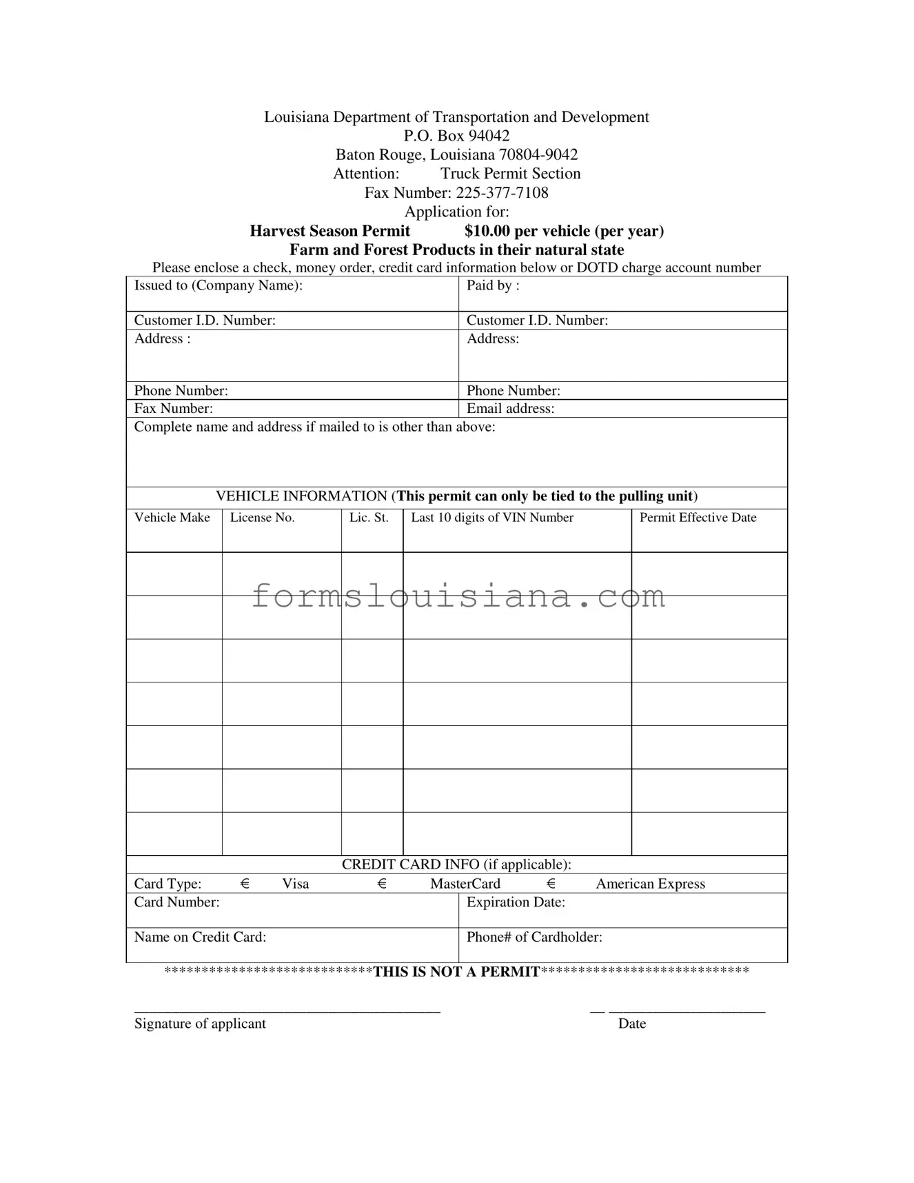 Free Louisiana Dotd Permit Template