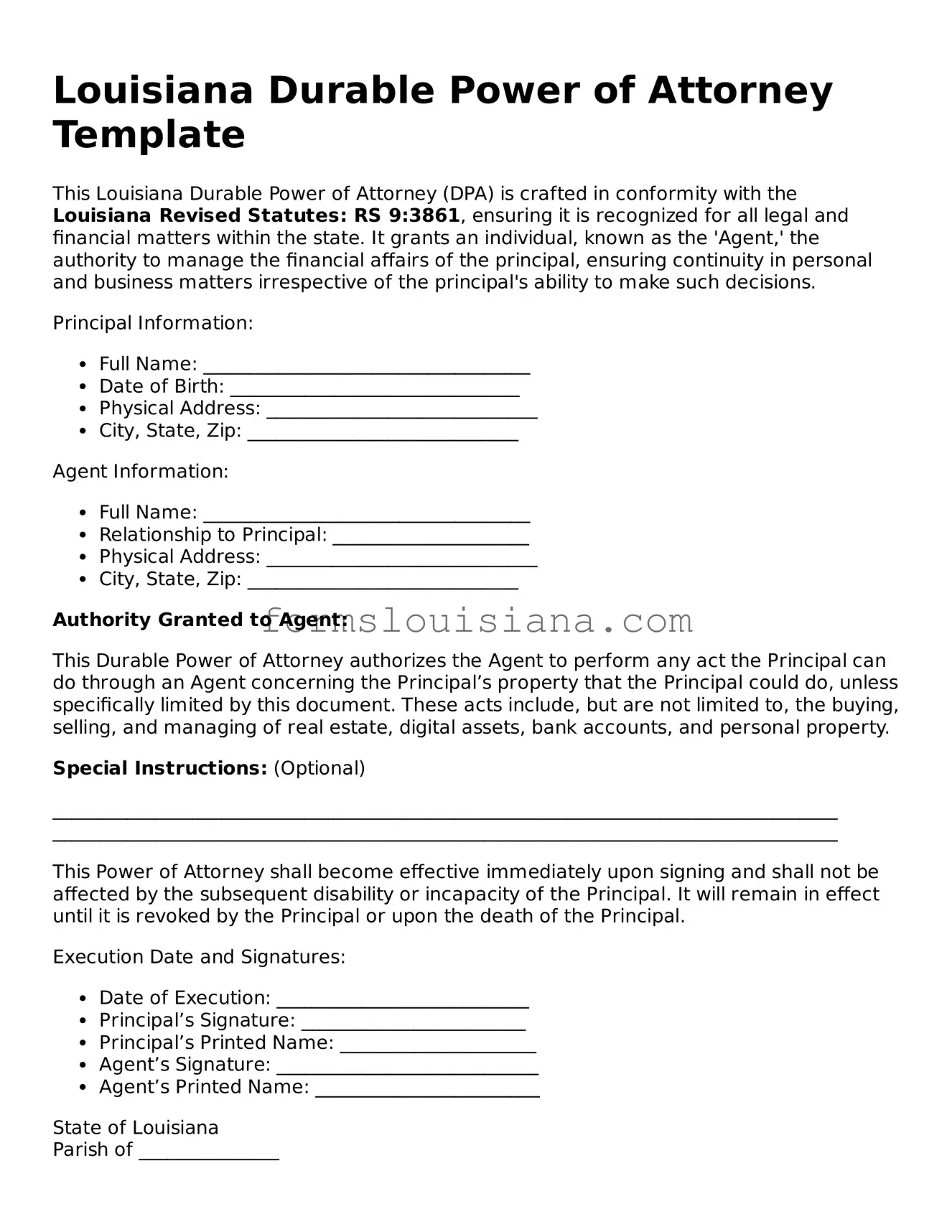 Attorney-Verified Louisiana Durable Power of Attorney Document