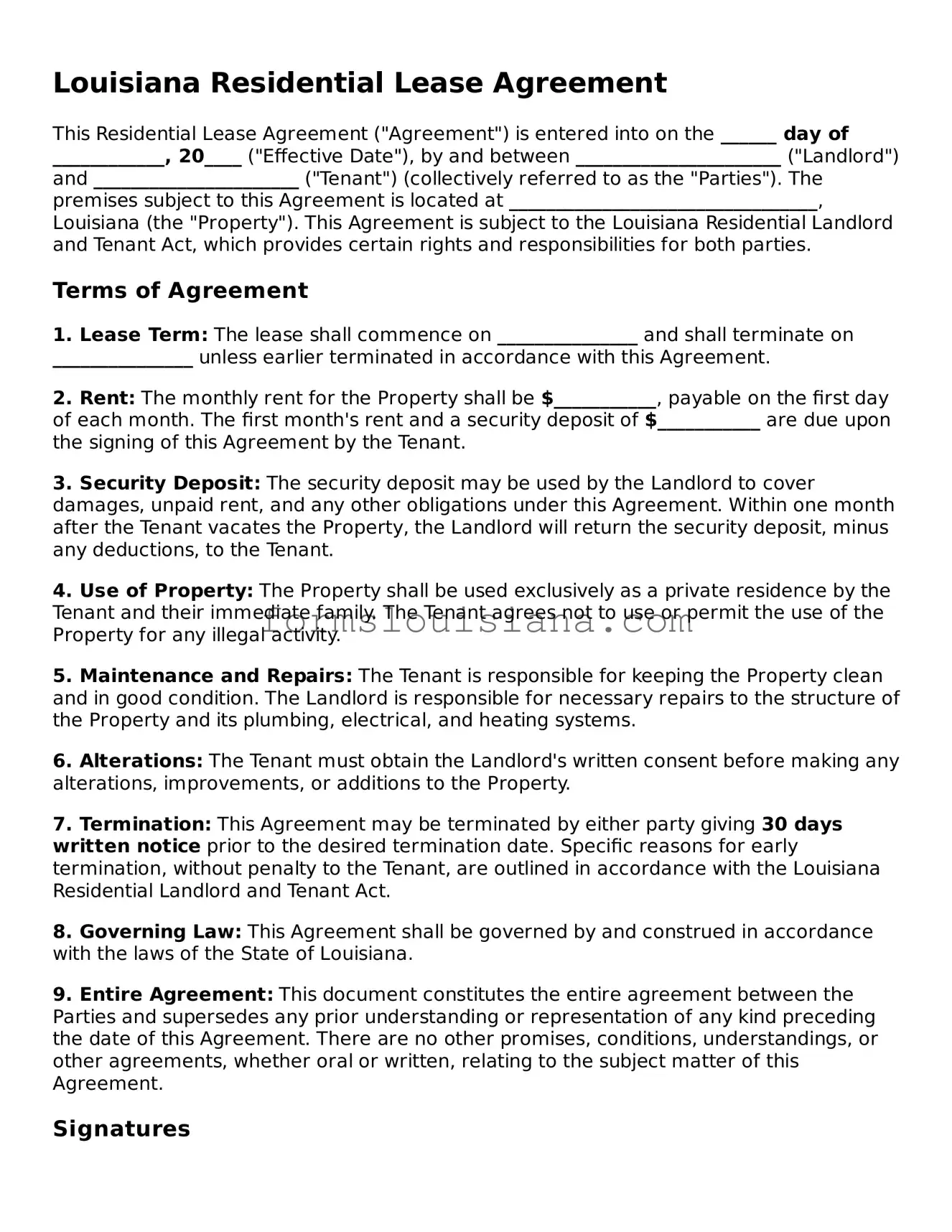 Attorney-Verified Louisiana Residential Lease Agreement Document