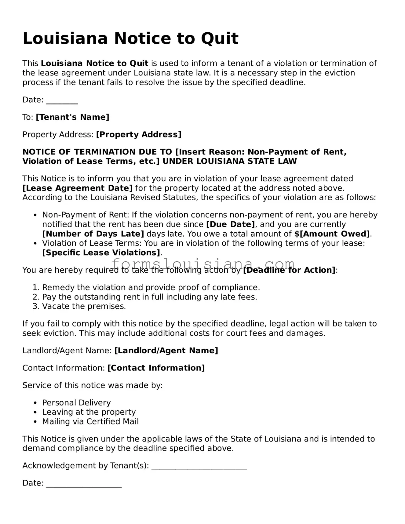 Attorney-Verified Louisiana Notice to Quit Document