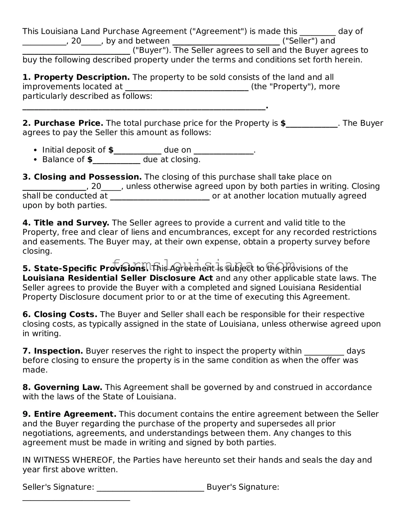 Attorney-Verified Louisiana Land Purchase Agreement Document