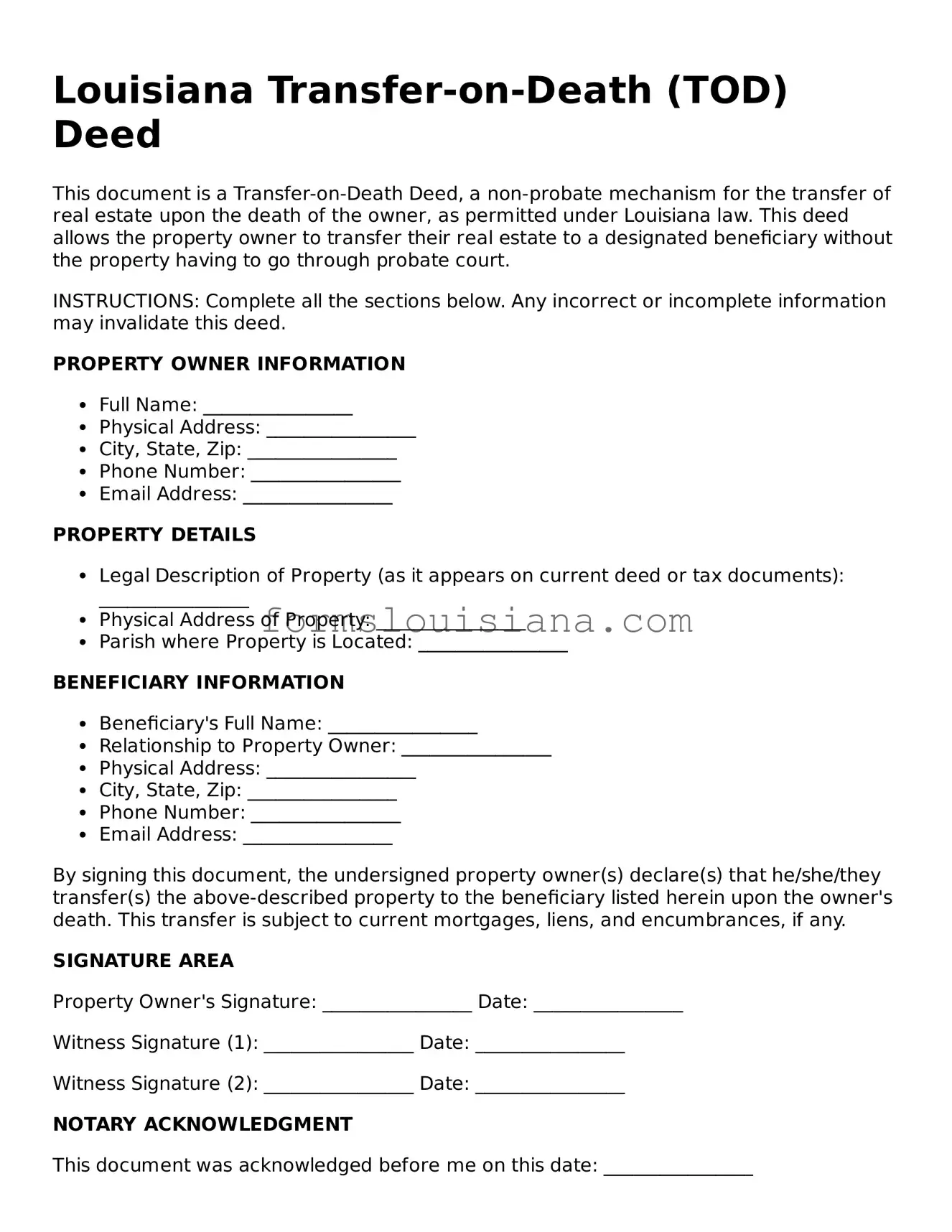 Attorney-Verified Louisiana Transfer-on-Death Deed Document