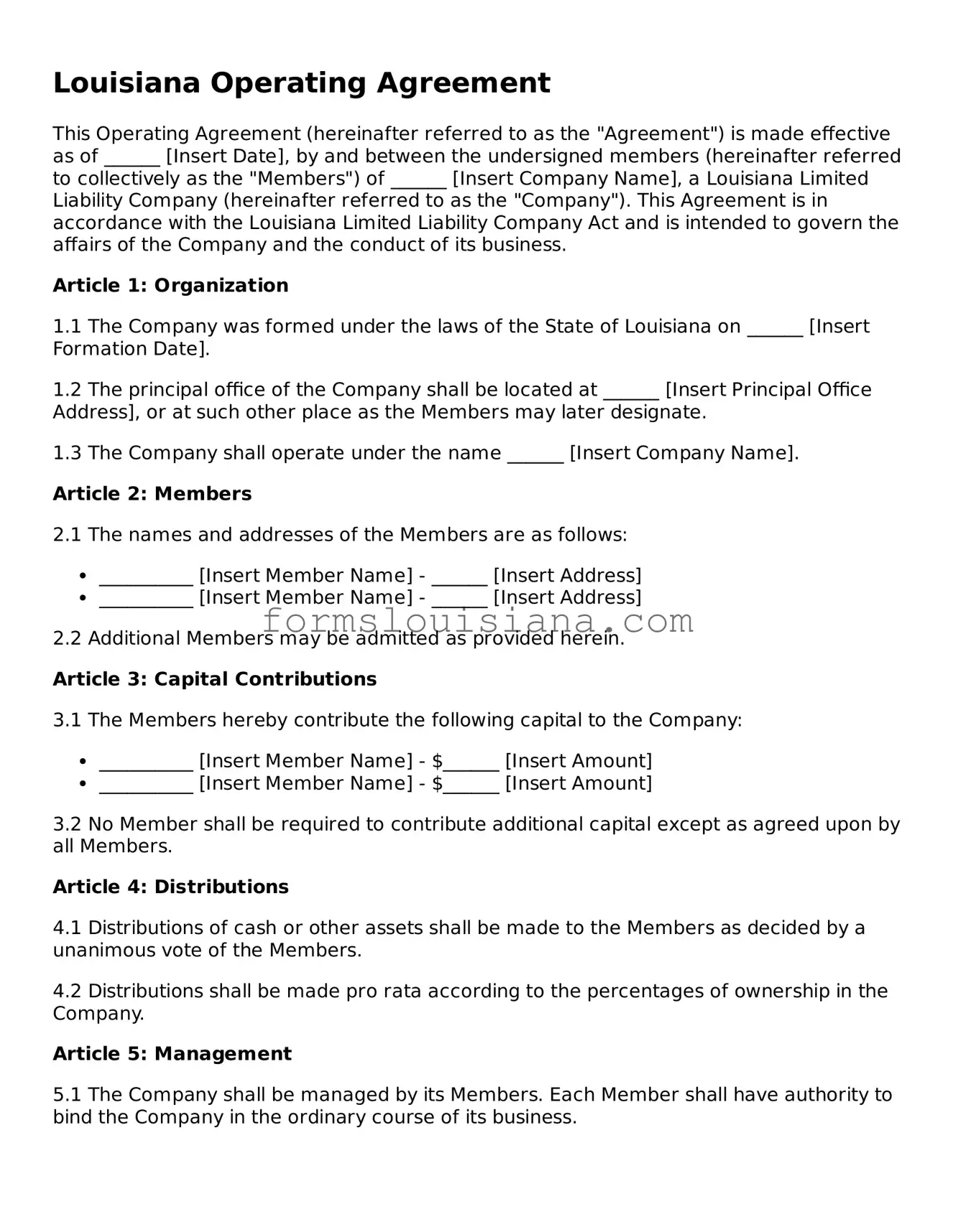Attorney-Verified Louisiana Operating Agreement Document