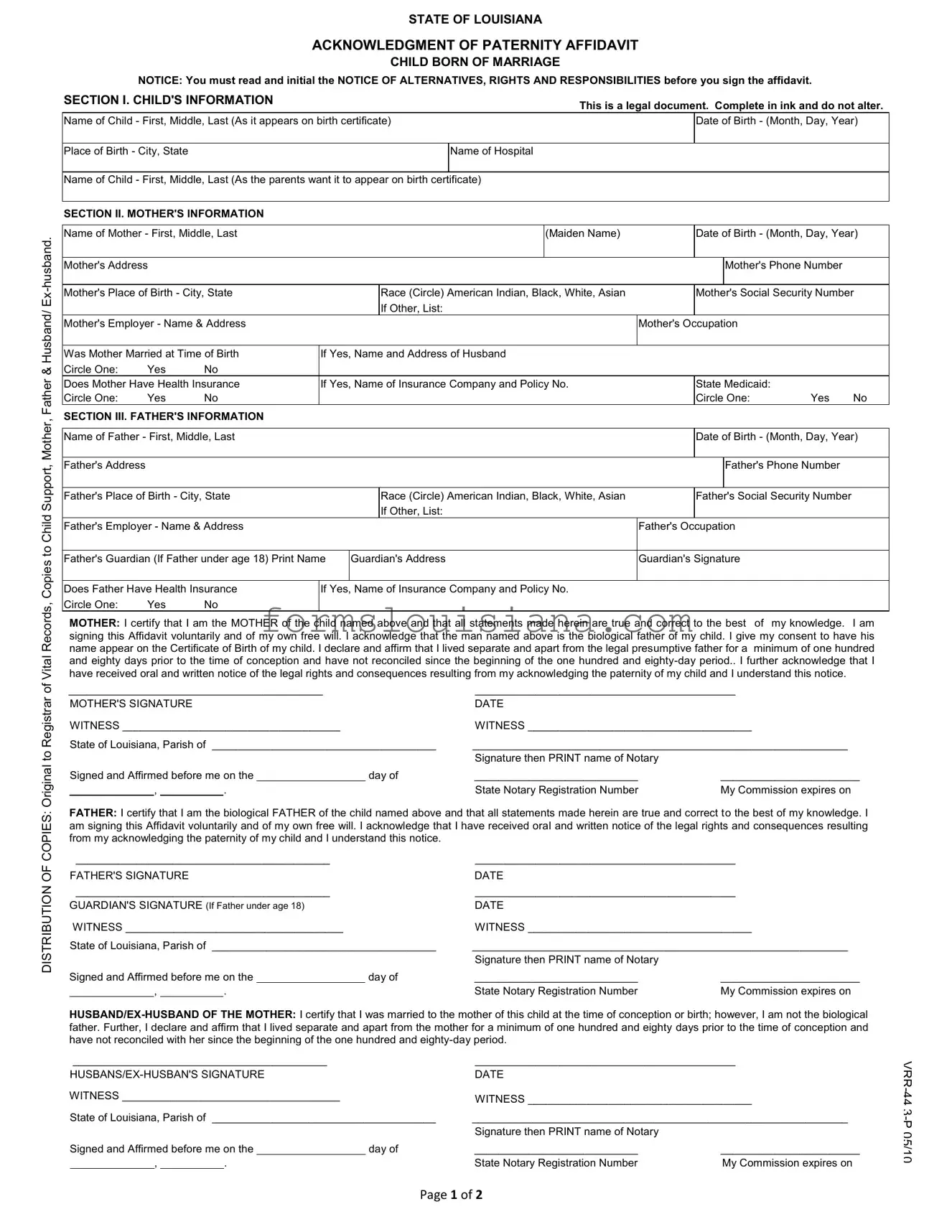 Free Louisiana Paternity Template