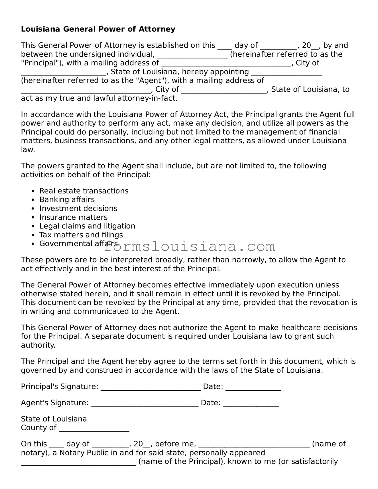 Attorney-Verified Louisiana General Power of Attorney Document