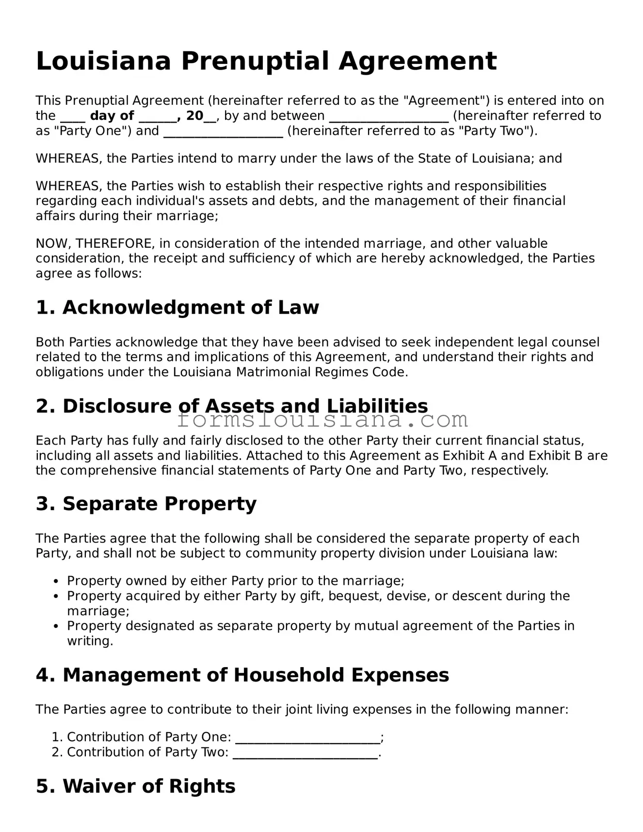 Attorney-Verified Louisiana Prenuptial Agreement Document