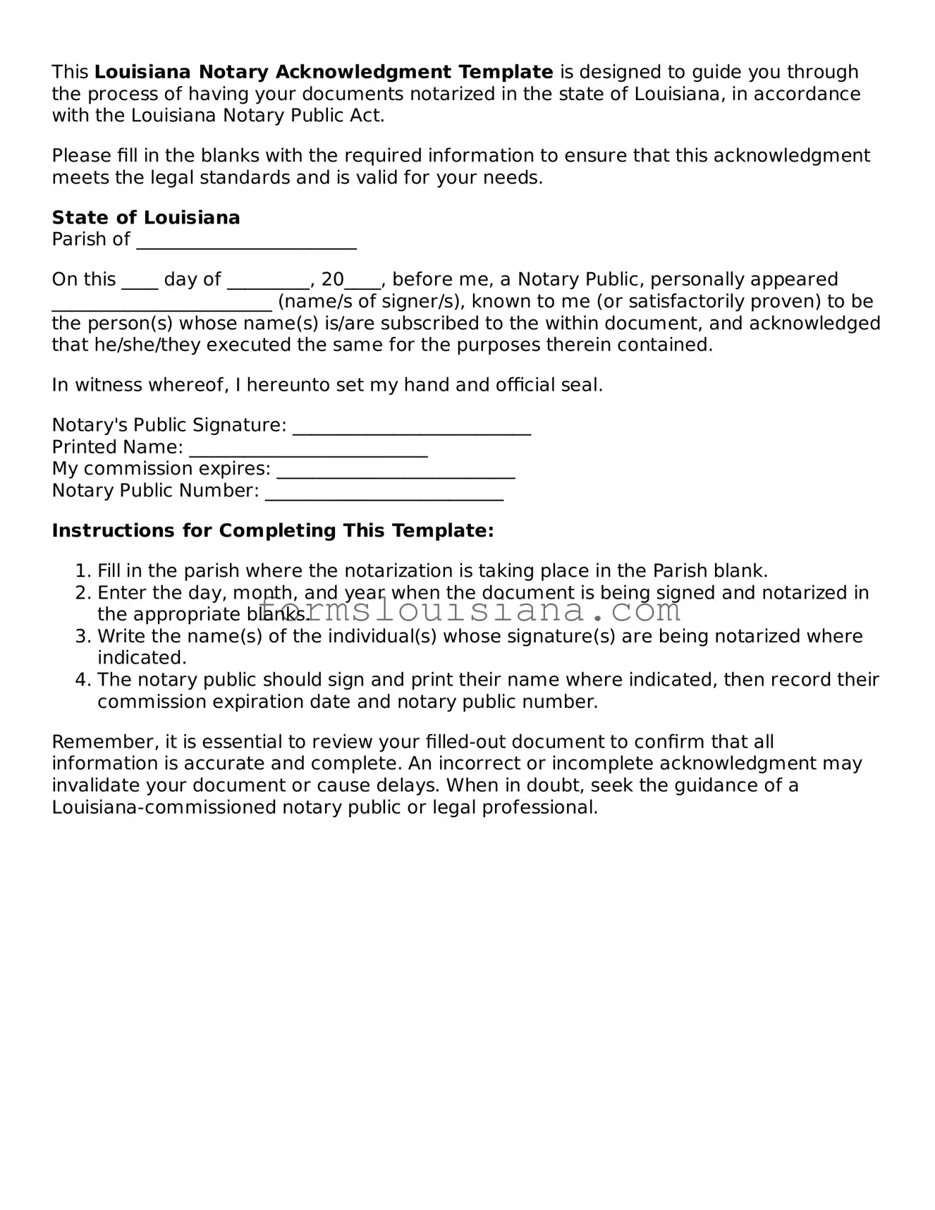 Attorney-Verified Louisiana Notary Acknowledgement Document