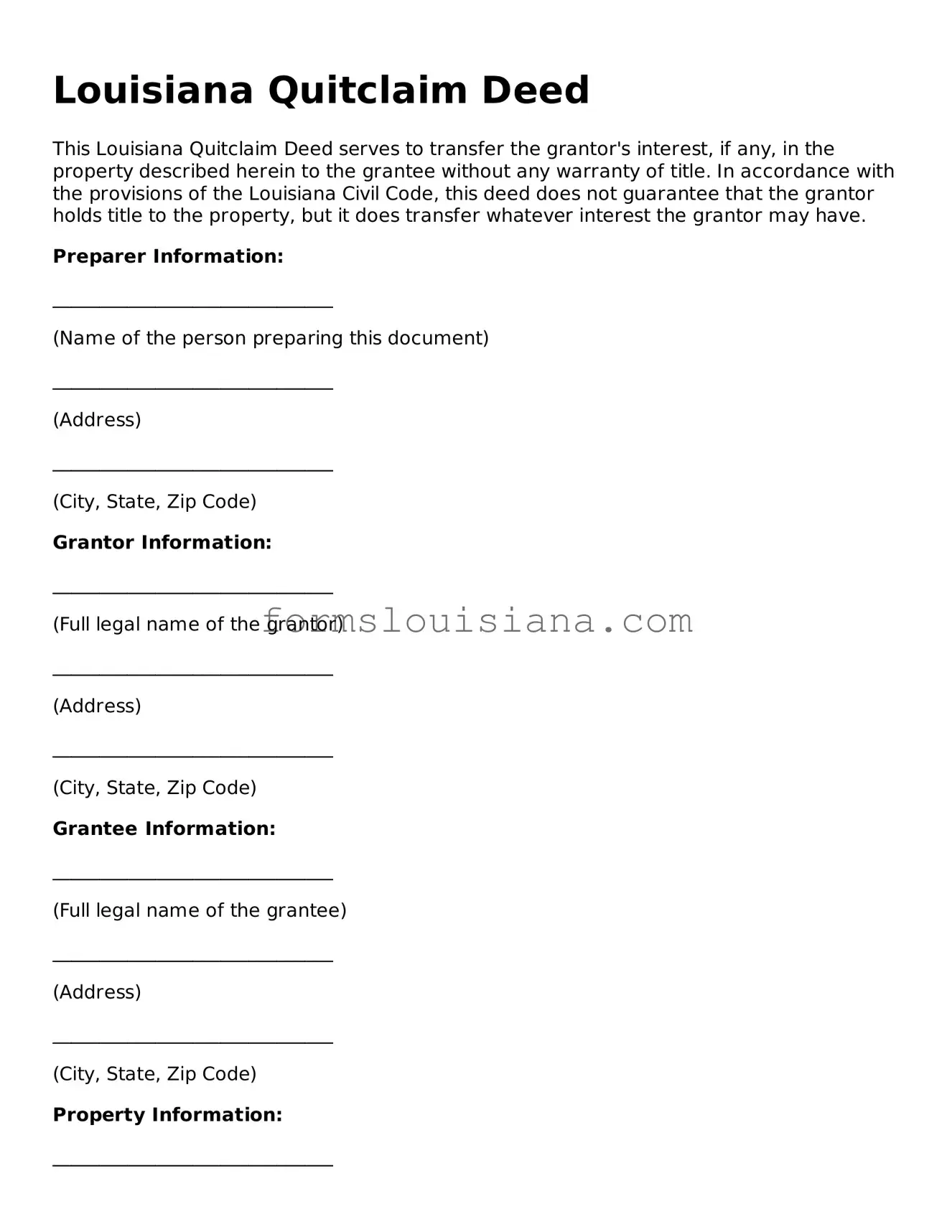 Attorney-Verified Louisiana Quitclaim Deed Document