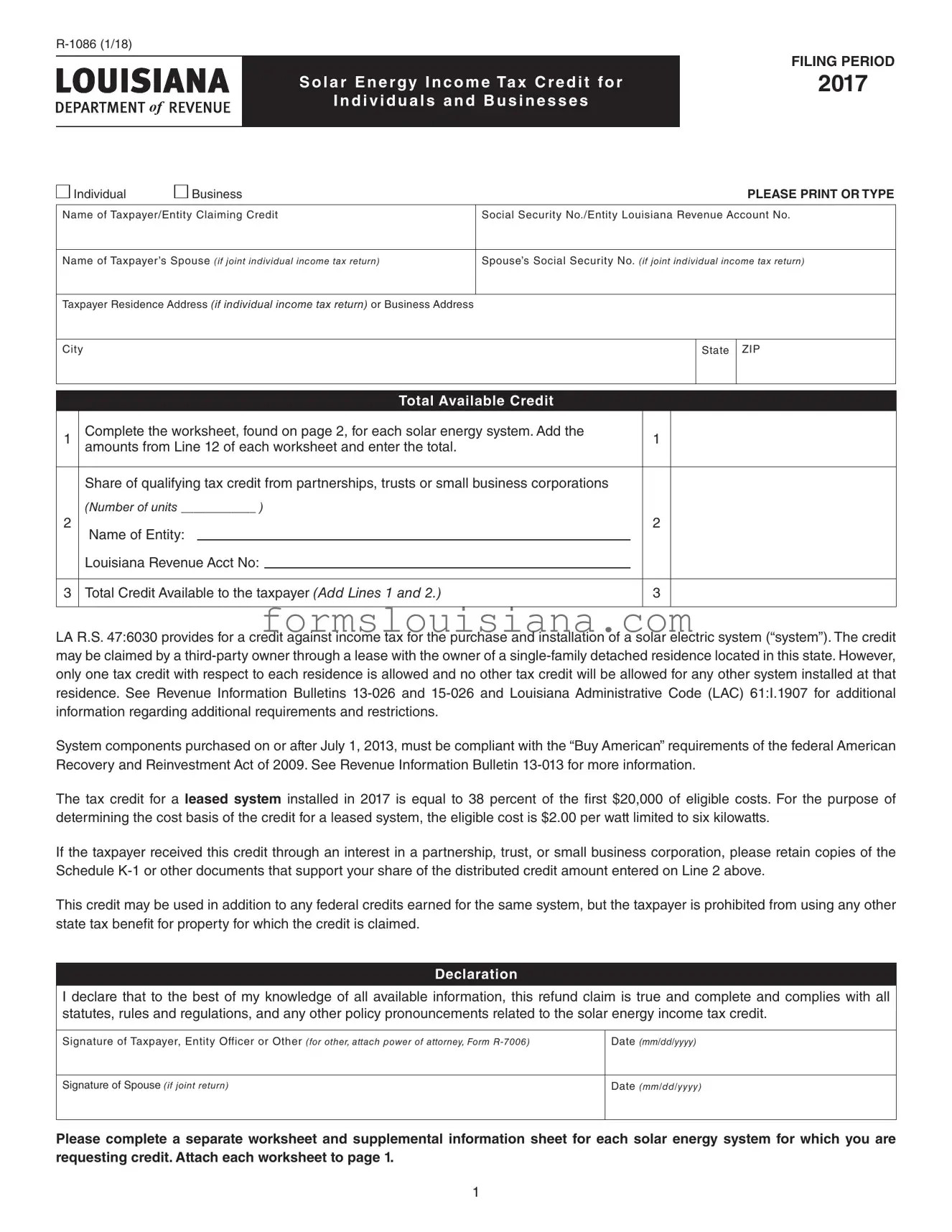 Free Louisiana R 1086 Template