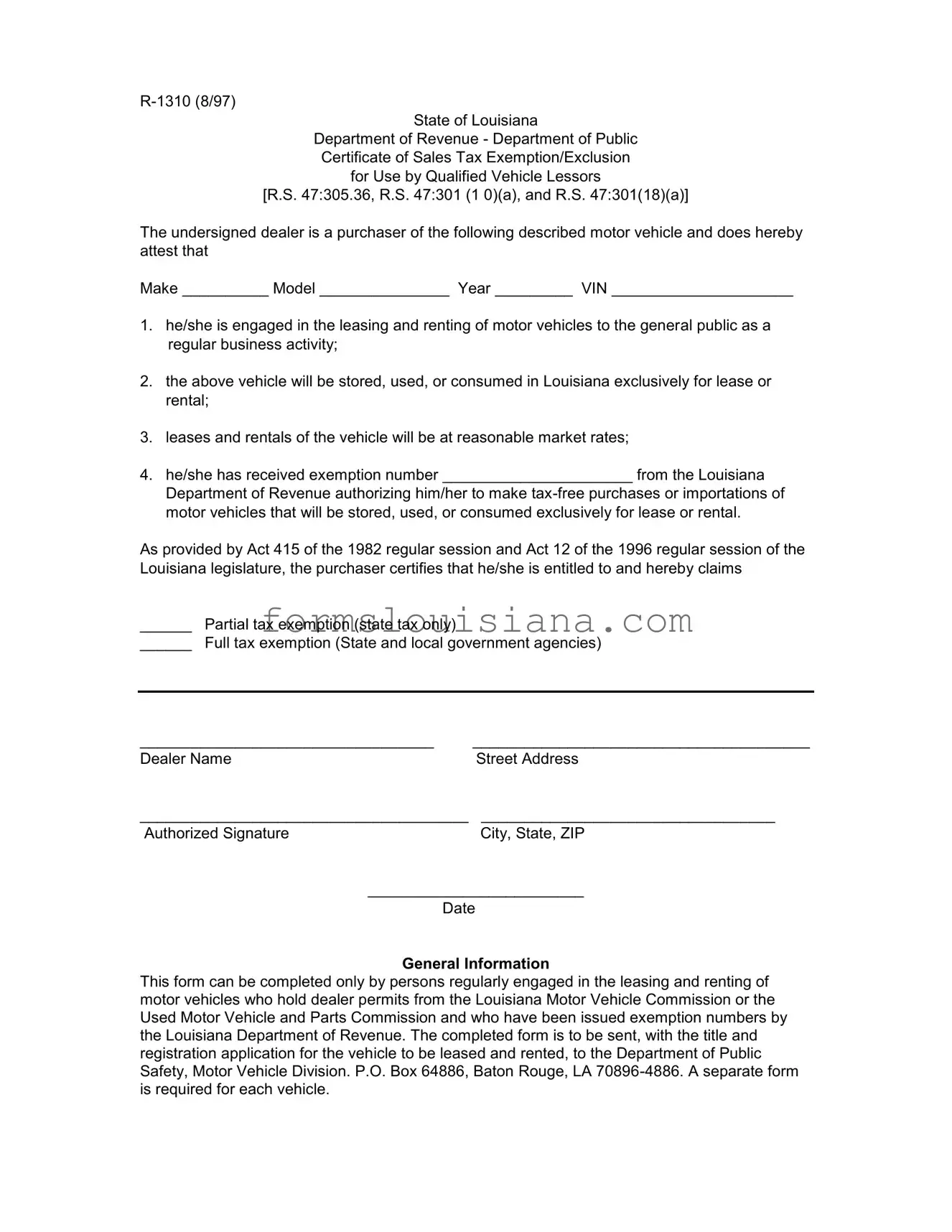Free Louisiana R 1310 Template