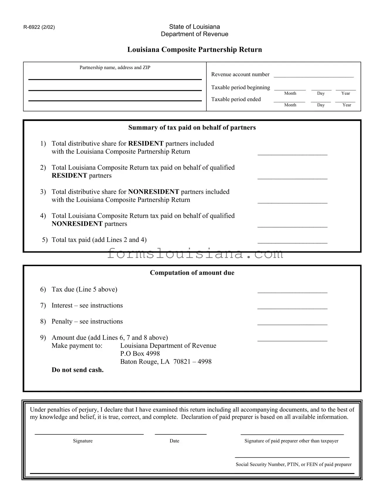Free Louisiana R 6922 Template