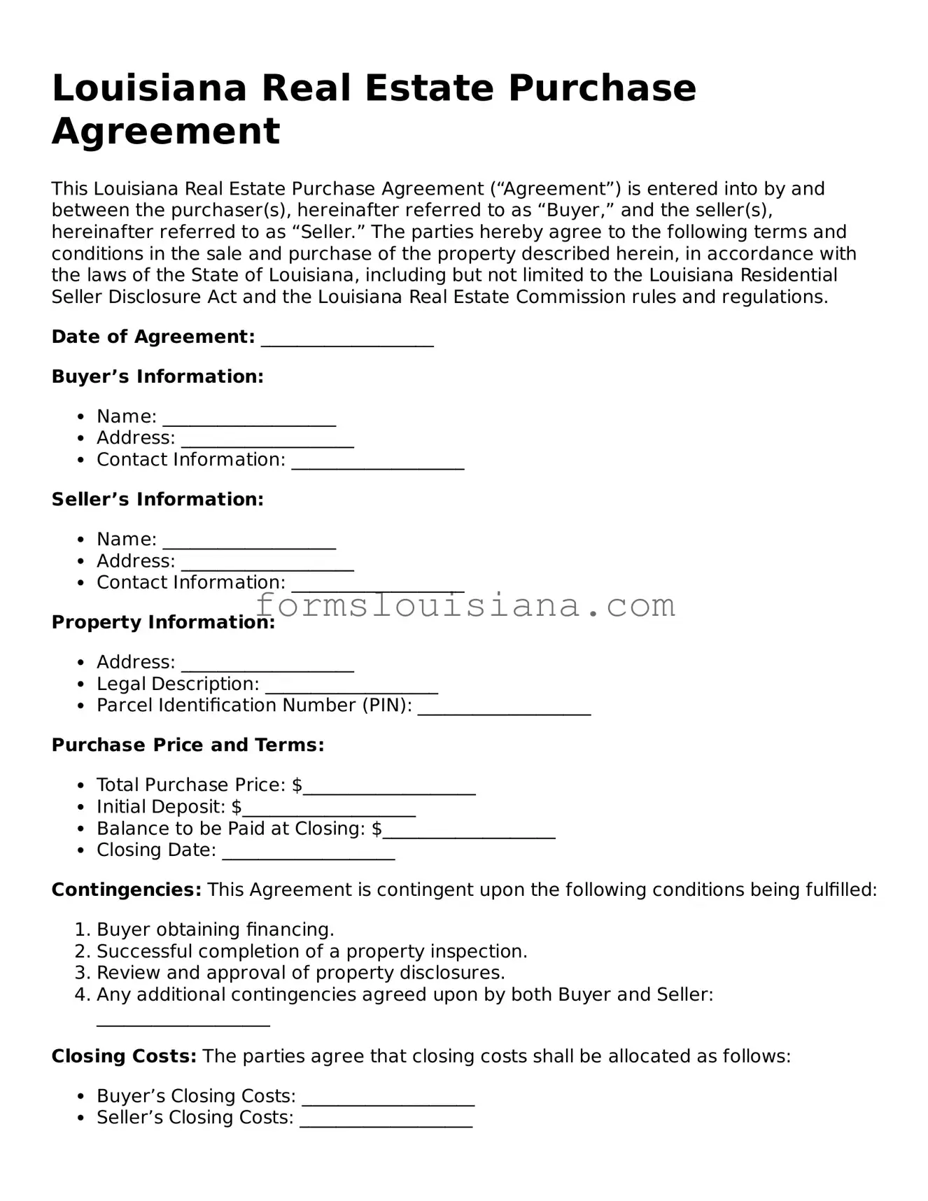Attorney-Verified Louisiana Real Estate Purchase Agreement Document