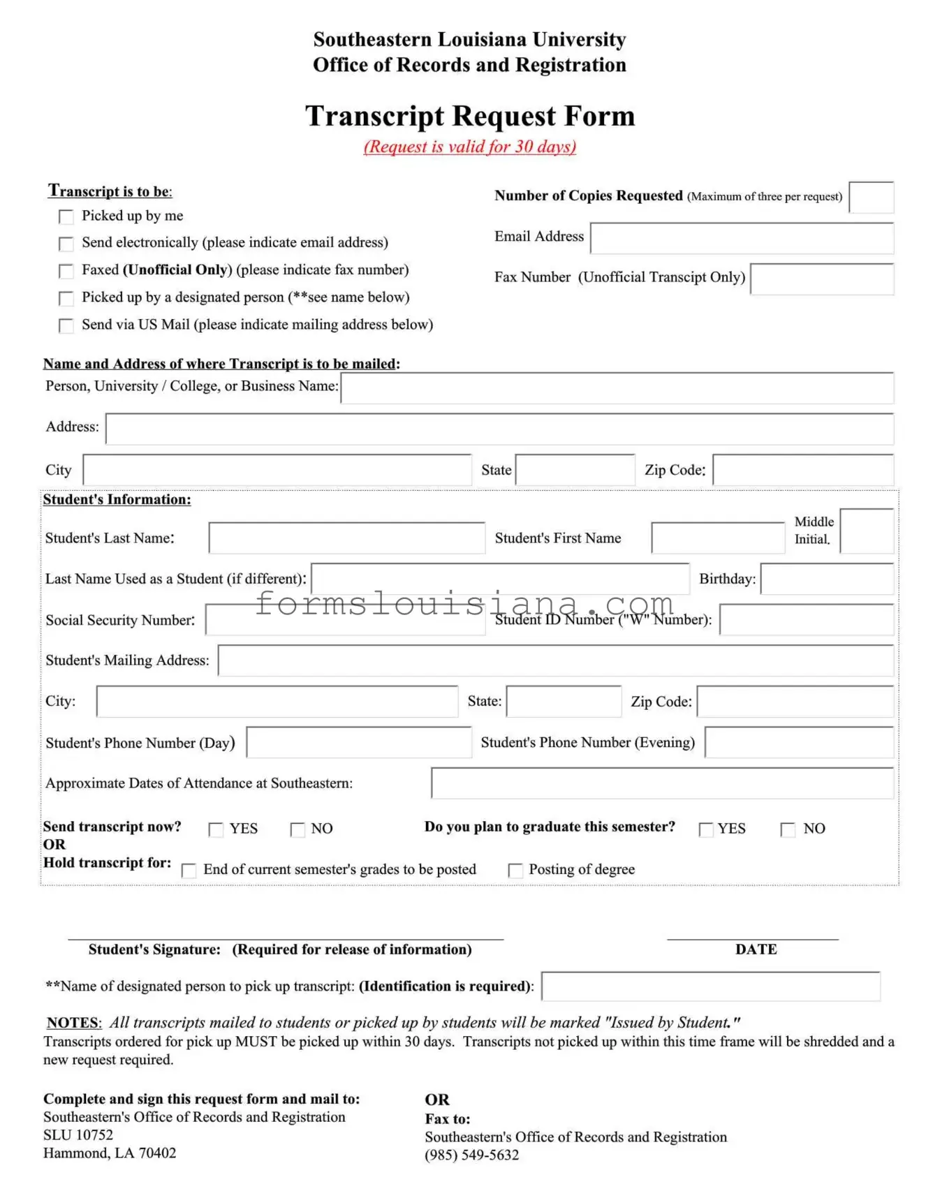 Free Louisiana Request Template
