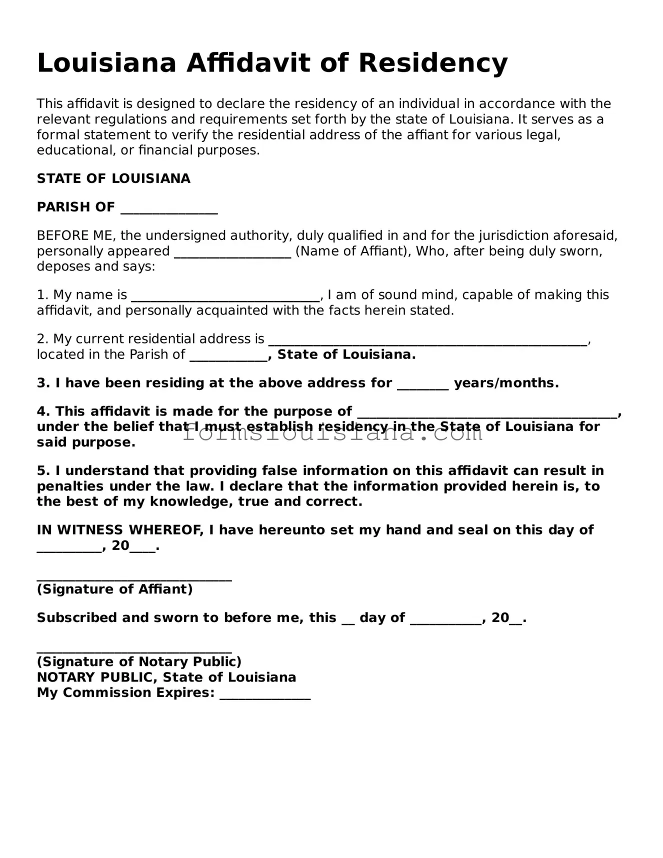 Attorney-Verified Louisiana Affidavit of Residency Document
