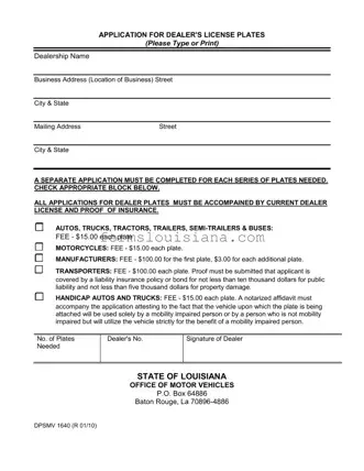 Free Dpsmv 1640 Louisiana Template