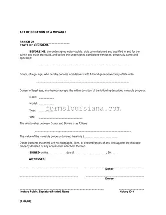 Free Louisiana act of donation Template