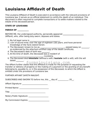 Attorney-Verified Louisiana Affidavit of Death Document