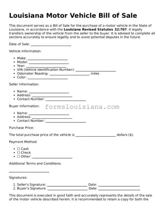 Attorney-Verified Louisiana Motor Vehicle Bill of Sale Document