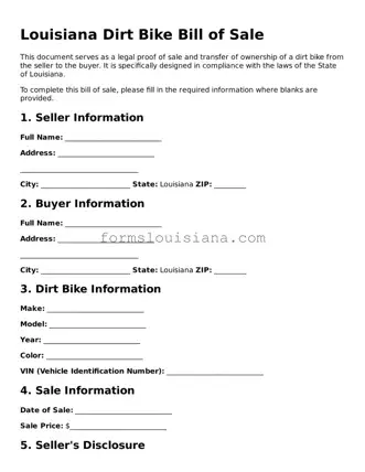 Attorney-Verified Louisiana Dirt Bike Bill of Sale Document