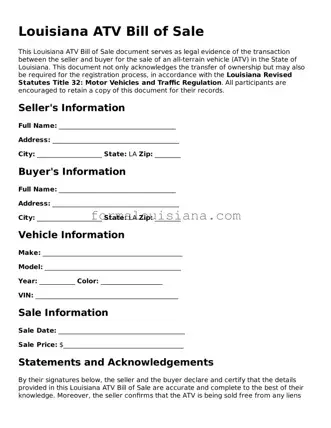 Attorney-Verified Louisiana ATV Bill of Sale Document