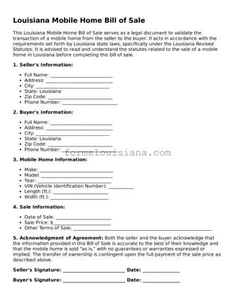 Attorney-Verified Louisiana Mobile Home Bill of Sale Document
