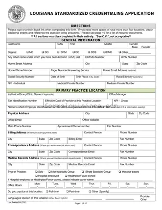 Free Louisiana Credentialing Application Template