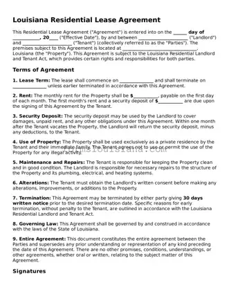 Attorney-Verified Louisiana Residential Lease Agreement Document