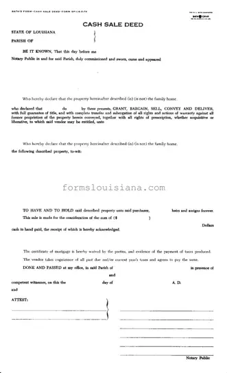 Free Louisiana Land Cash Sale Template