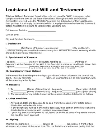 Attorney-Verified Louisiana Last Will and Testament Document