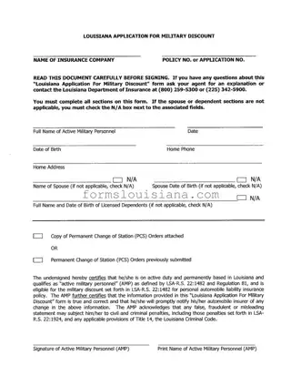 Free Louisiana Military Discount Template