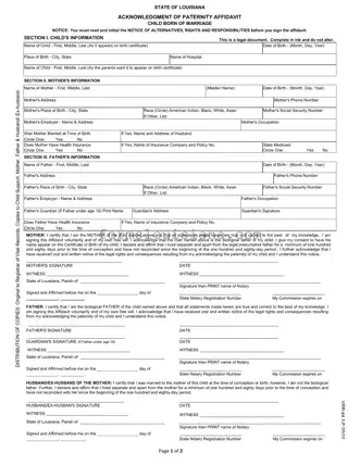 Free Louisiana Paternity Template