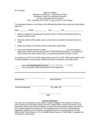 Free Louisiana R 1310 Template