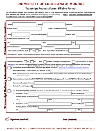 Free University Louisiana Transcript Template