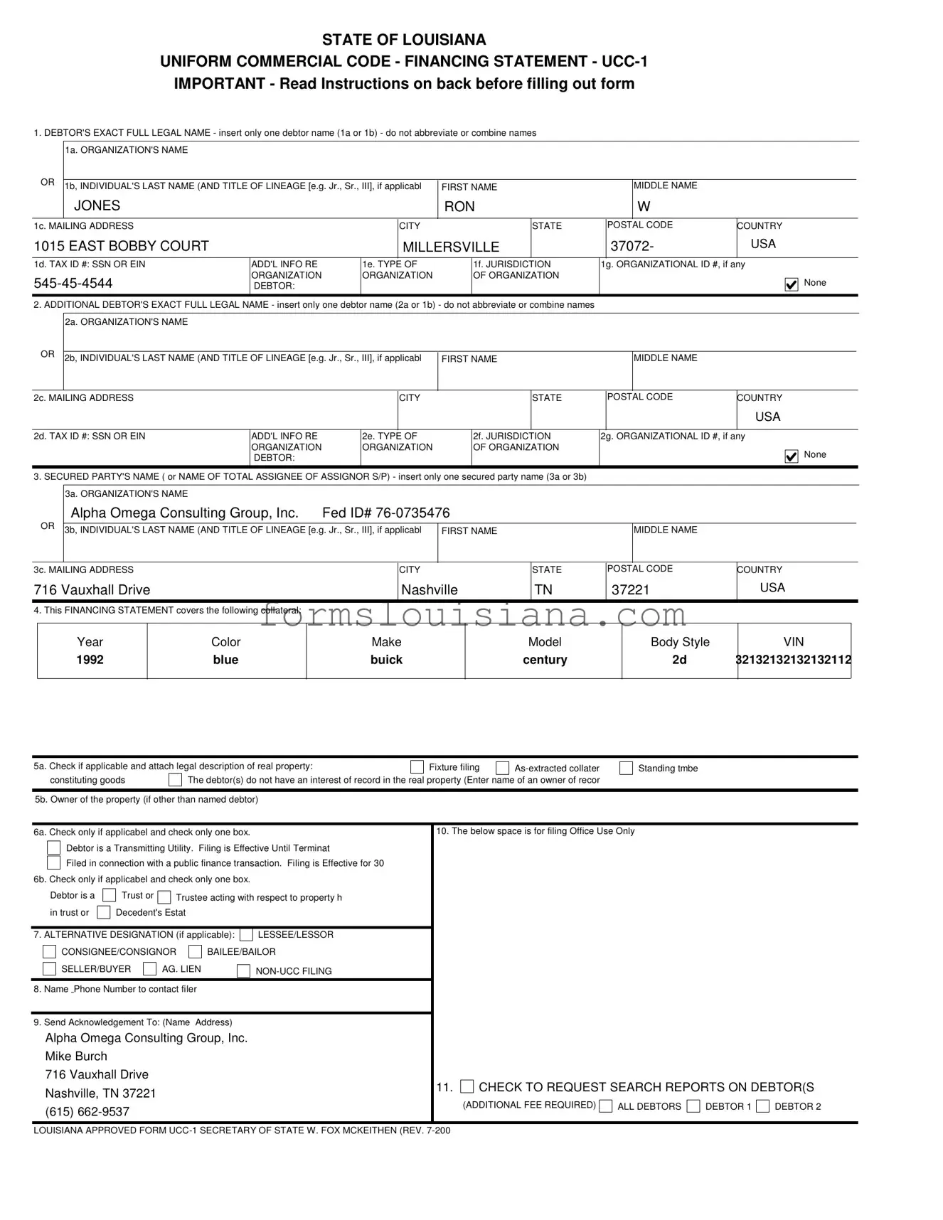 Free Ucc 1 Louisiana Template
