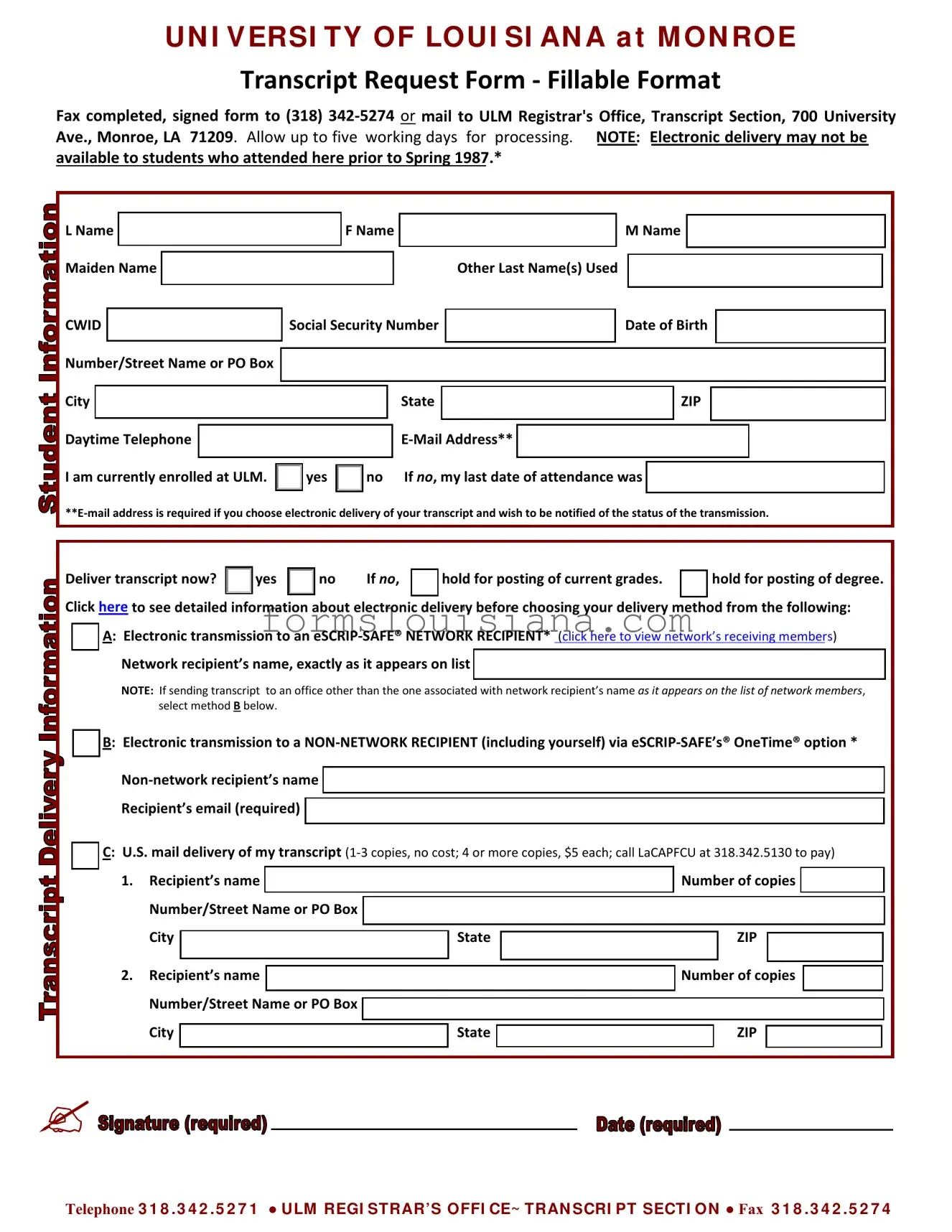 Free University Louisiana Transcript Template